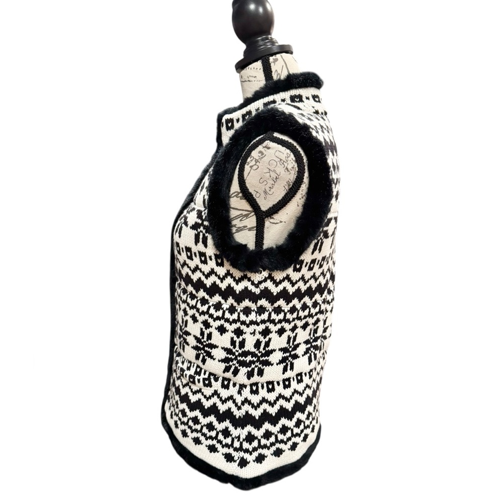 Talbots Vest Artic Fair Isle Quilted Black and White Women’s XS - Picture 3 of 12